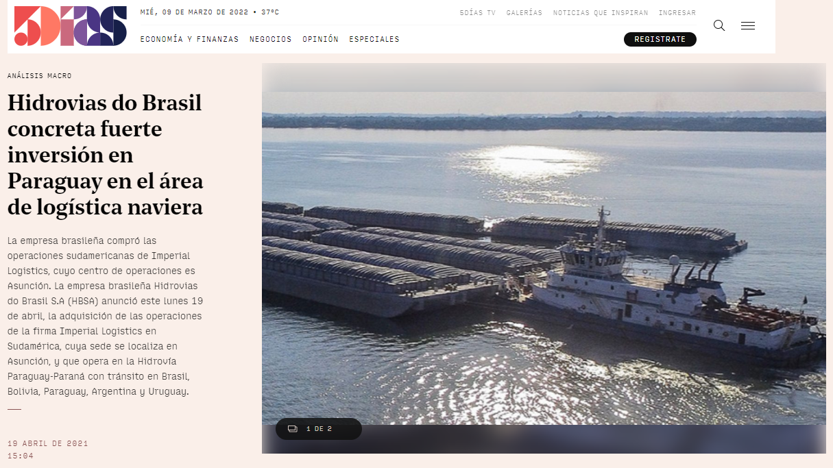 Hidrovias do Brasil concreta fuerte inversión en Paraguay en el área de logística naviera